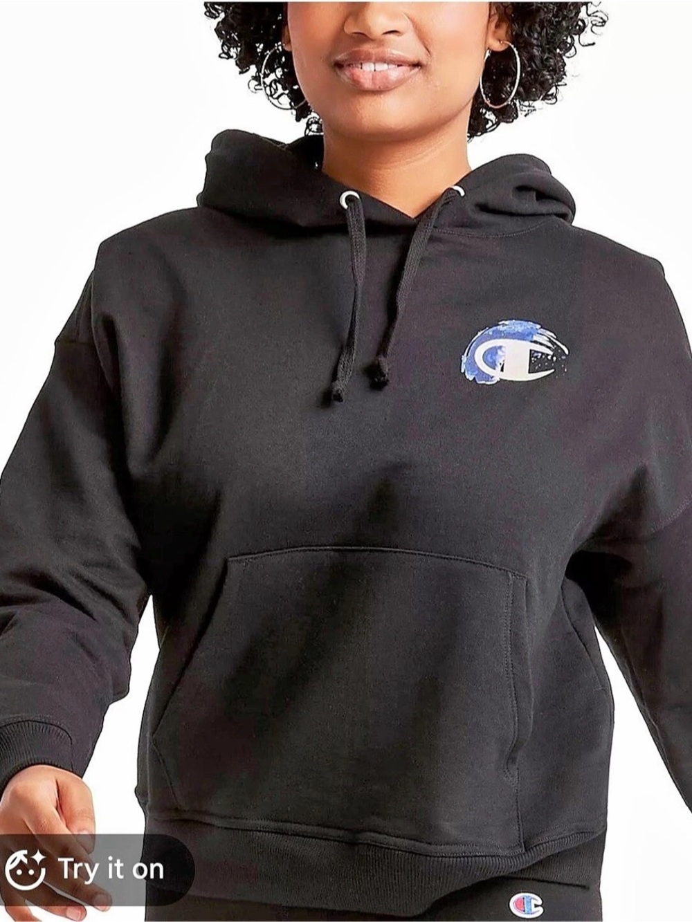Champion Black Womens Fleece  Pullover Hoodie size Large Not Faded
